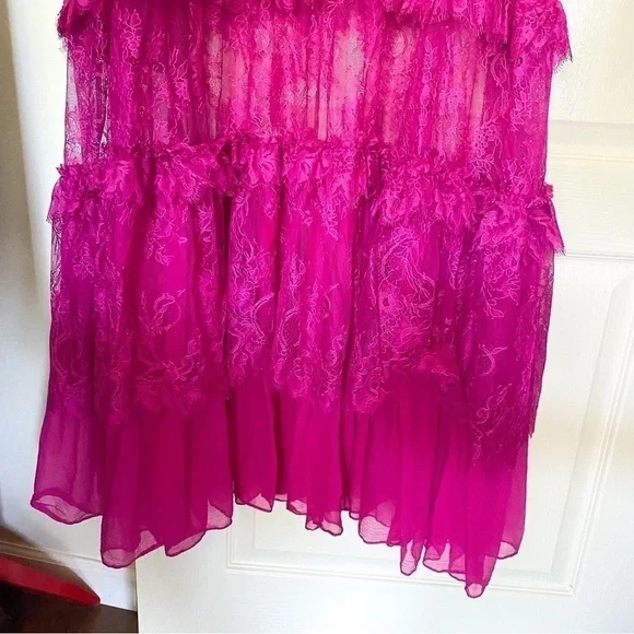 Alexis Dress Umbria Tiered Lace Tulle Silk Maxi Wedding Pink Fuchsia XS GUC - Picture 3 of 11